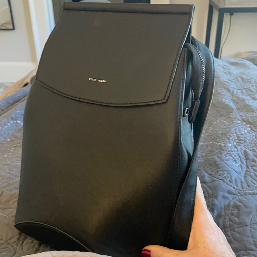 Pixie Mood black leather book bag.